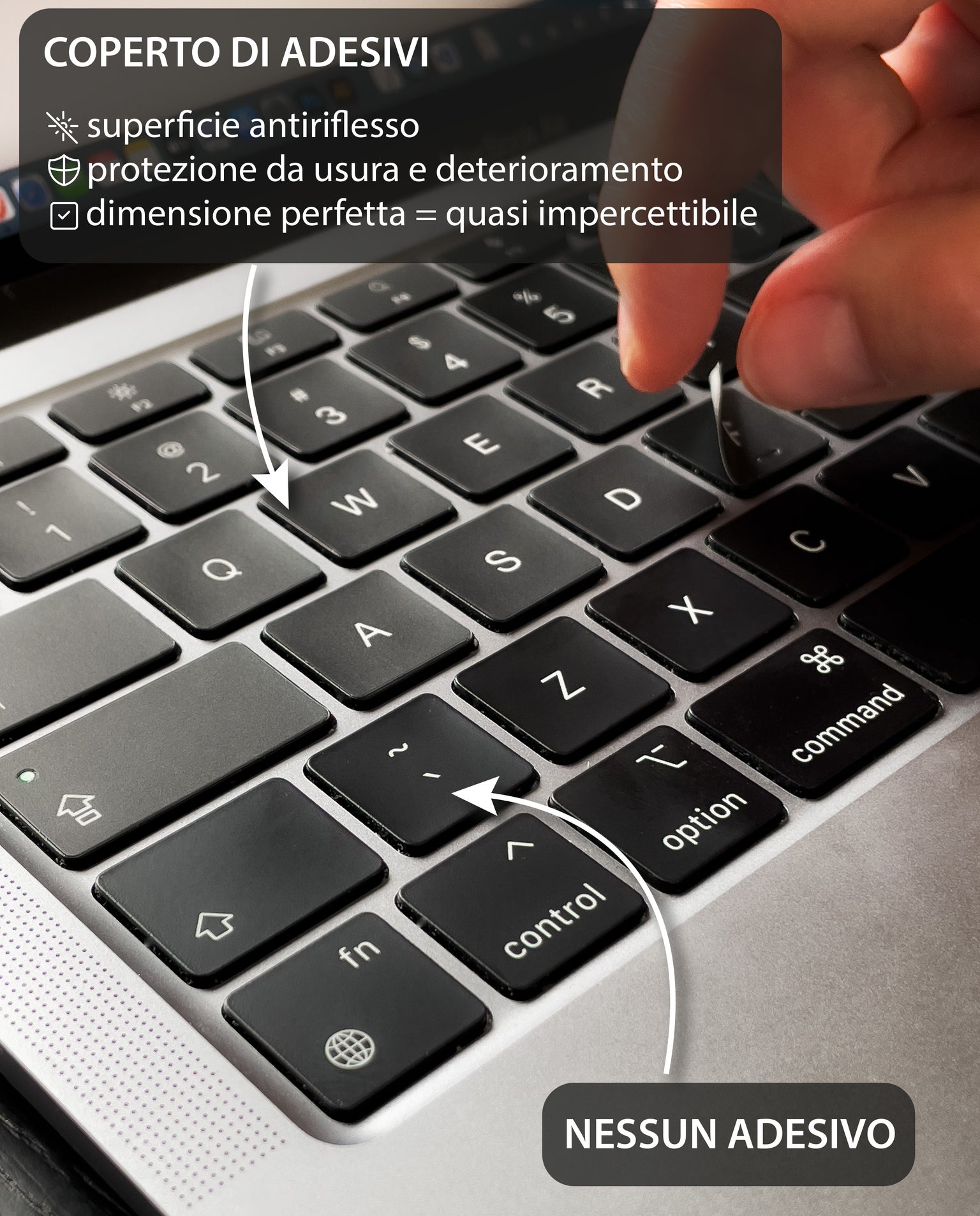 Adesivi per tastiera nera con lettere bianche per MacBook 1