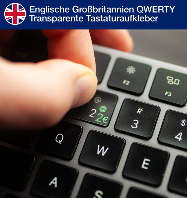 Englische (Großbritannien) QWERTY Transparente Tastaturaufkleber
