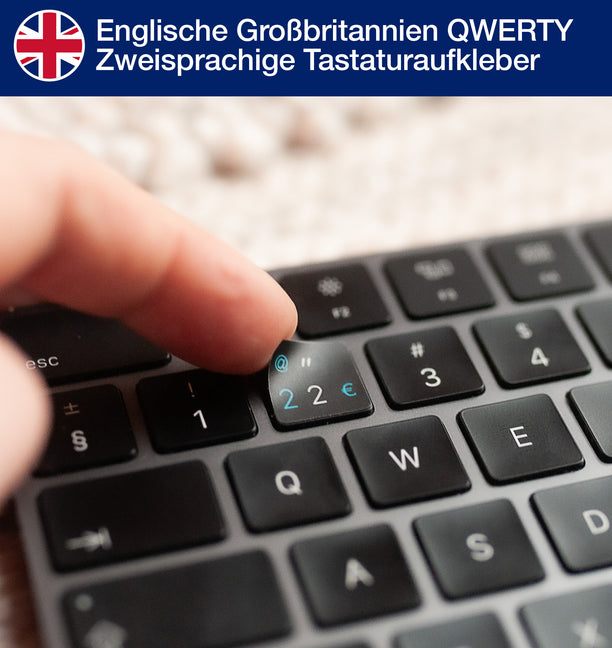 Englische (Großbritannien) QWERTY Zweisprachige Tastaturaufkleber