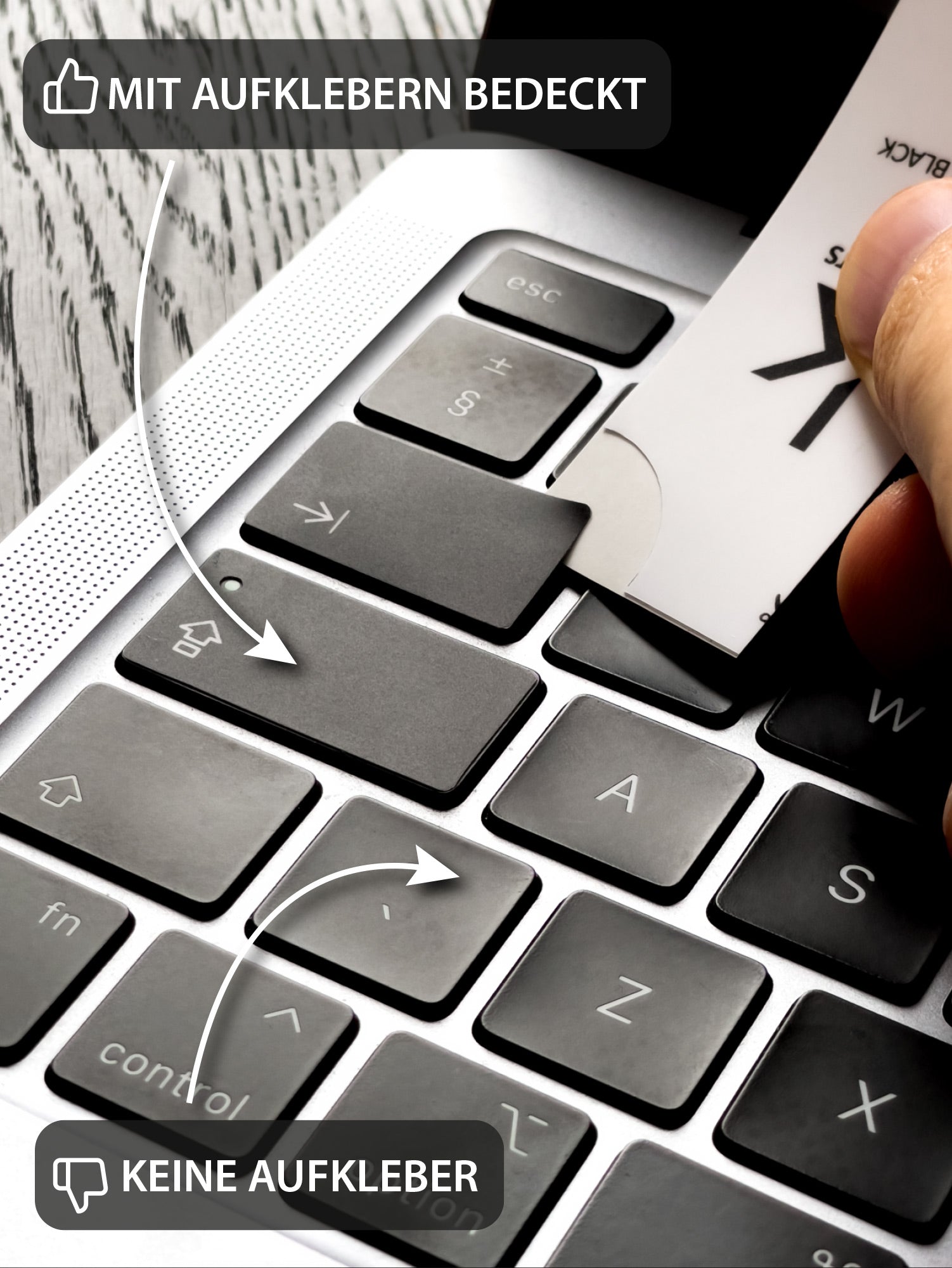 Schwarze Tastaturaufkleber für Laptop und Desktop-Tastatur closeup
