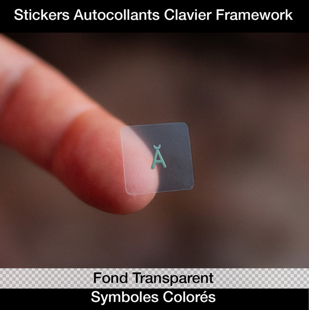 Stickers Autocollants Clavier Framework (Fond Transparent + Symboles Colorés)