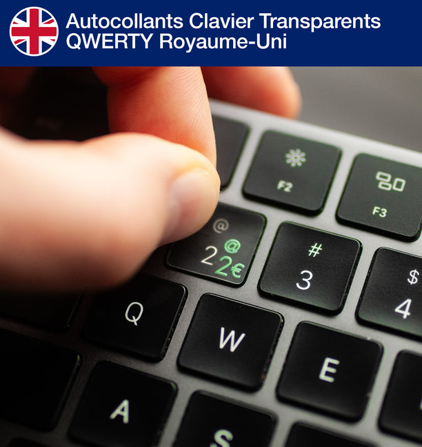 Stickers Autocollants Clavier Transparents QWERTY Royaume-Uni