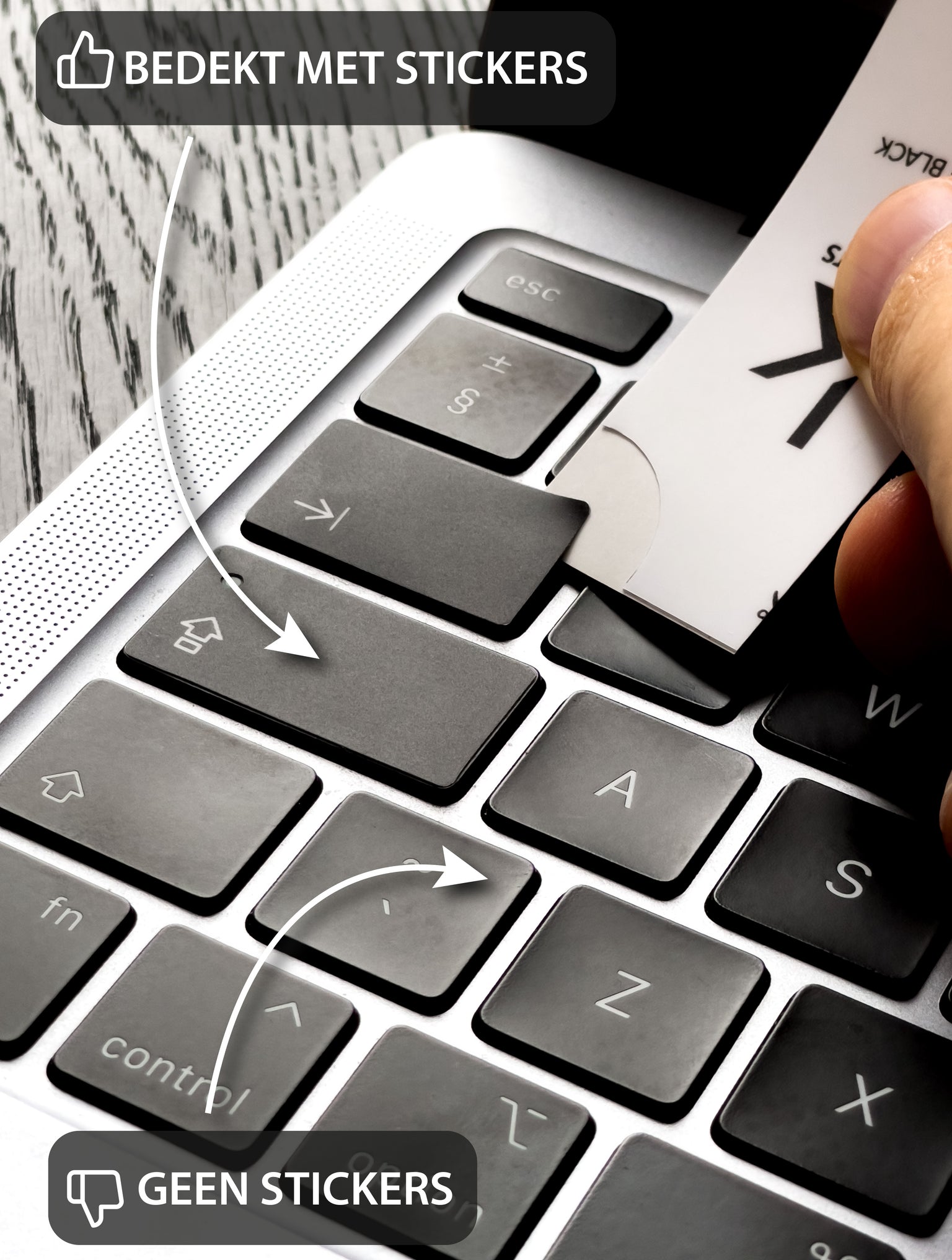 Zwarte MacBook Toetsenbordstickers Met Witte Letters 2